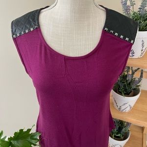 Maroon Tank with Stud and Leather Shoulders